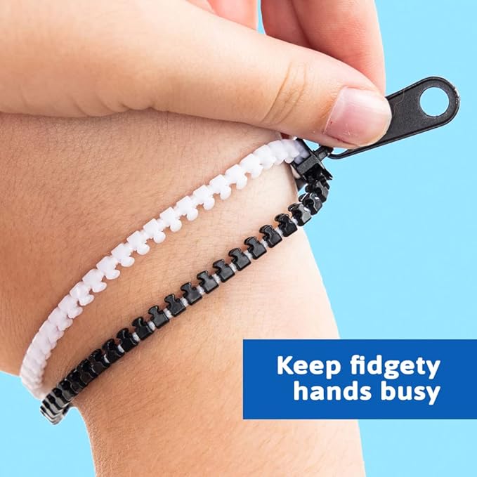 Zip-Zip Hooray Fidget Bracelets for Kids, Multi-Colored Sensory Toys, Perfect for Kid's Party Favors, 48-Count