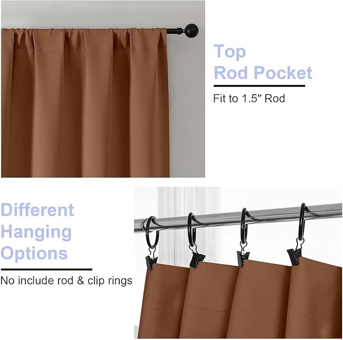 Simplebrand Ava Sun Baked Short 36 Inches Blackout Curtain 2 Panels Set, Half Window Rod Pocket Privacy Curtain Tiers for Kitchen, Curtains Blackout for Bathroom Shades, W40 x L36 Inch, Sun Baked