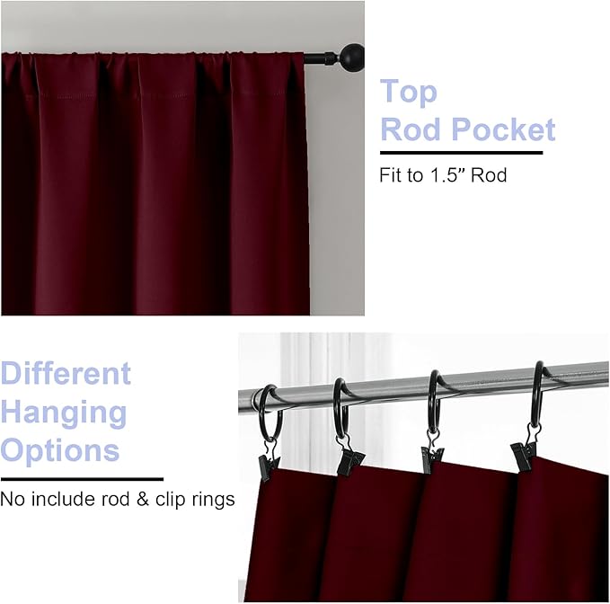 Simplebrand Ava Burgundy Short 36 Inches Blackout Curtain 2 Panels Set, Half Window Rod Pocket Privacy Curtain Tiers for Kitchen, Curtains Blackout for Bathroom Shades, W40 x L36 Inch, Burgundy