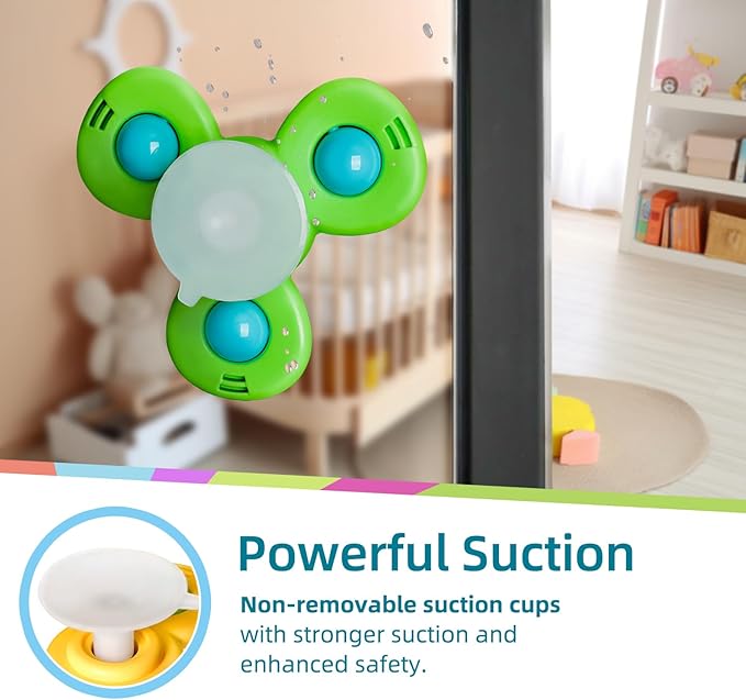 LiKee Strong Suction Cup Fidget Rotating Sensory Bath Toys for Baby 12 18 Months Airplane Car Travel Table & Window Toys for 1 2 Years Old Toddler Boys and Girls (Insect-1)