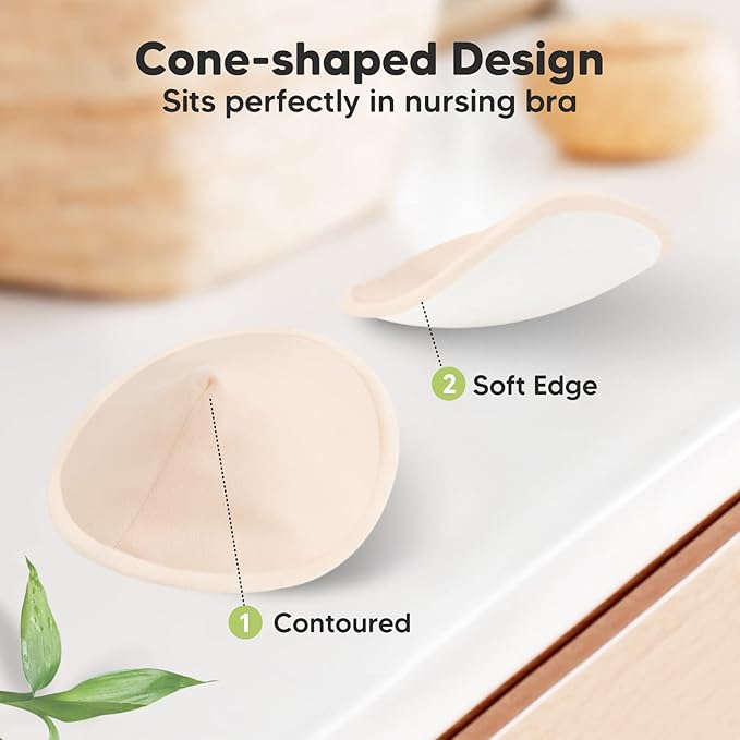 Organic Nursing Pads - 14 Washable Viscose Derived from Bamboo Breastfeeding Pads, Wash Bag, Reusable Breast Pads for Breastfeeding, Nipple Pads for Breastfeeding Essentials(Bare Beige, M 3.9")