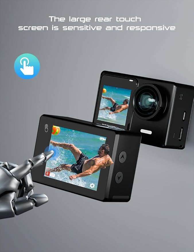 Action Cameras 4K 40M Waterproof Underwater Camera for Snorkeling, EIS Camcorder WiFi 170 Wide Angle Dual Screen Vlog Camera Sports Body Cam Mini(Charger, Remote Control and Helmet Accessories)