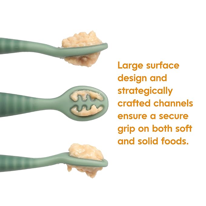 NumNum Baby Spoons Set, Pre-Spoon GOOtensils for Kids Aged 12+ Months - First Stage, Baby Led Weaning (BLW) Spoon - Self Feeding, Silicone Toddler Food Utensils - 1-Pack, 4 Spoons, Beige/Mauve