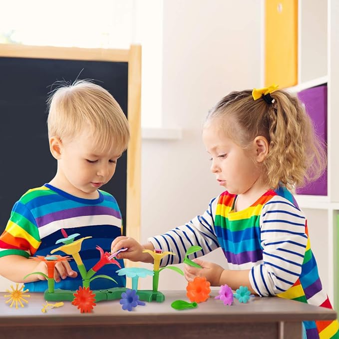 VERTOY Flower Garden Building Toy Set for 3, 4, 5, 6 Year Old Girls, STEM Educational Activity Games and Girls Birthday Gift for Age 3+ yr Toddlers and Kids, 143 pcs