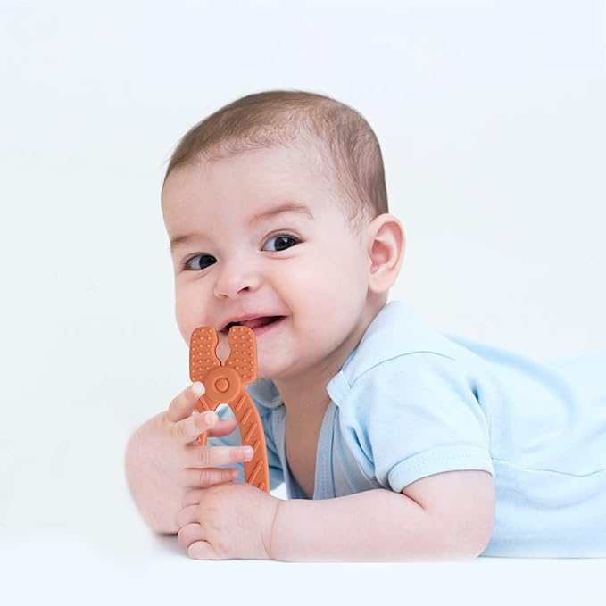 Fu Store 4 Pack Soft Silicone Teething Toys for 0-12Months 6-24 Months Toddlers Infant Hammer Tools Shape Baby Teethers Relief Soothe Babies Gums Set