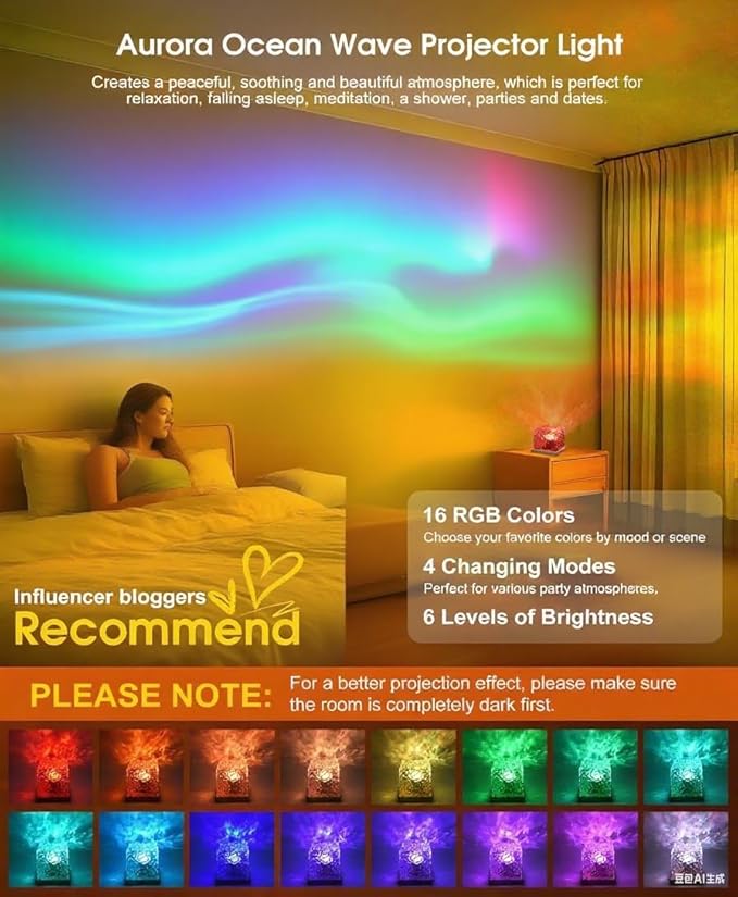 Northern Lights Projector,16 Colors Galaxy Projector for Bedroom Accessories,Remote Galaxy Light Projector Night Light for Kids,Cute Room Decor Aesthetic Teen Girl Gifts for Teens Girls Boy,Cool Stuff
