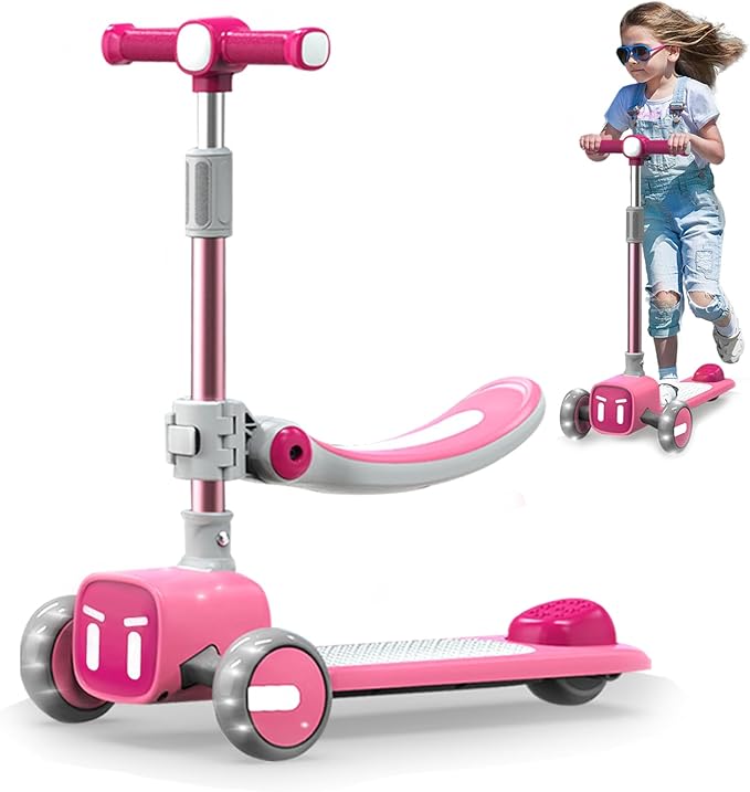 Unbreakable & Never Fall Down 2-in-1 Scooters Kids 3 Wheel Kick Scooter for Boys Girls Ages 3-8, Adjustable Height & Seat, Widened Non-Slip Deck, More Safer for Beginner Toddlers