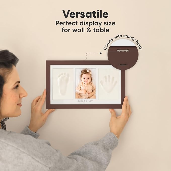 Baby Hand and Footprint Kit - Clay Handprint Keepsake Frame, Newborn Nursery Picture Frame, Personalized New Mom Gifts for Baby Shower & Registry (Cedar)