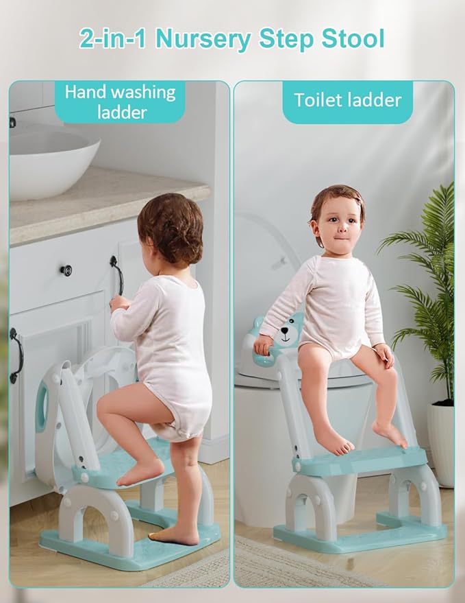 Potty Training Seat with Step Stool Ladder, Potty Training Toilet Seat with Soft Seat Splash Guard, Adjustable Height, 2 in 1 Potty Seats for Toddlers Kids Boys Girls