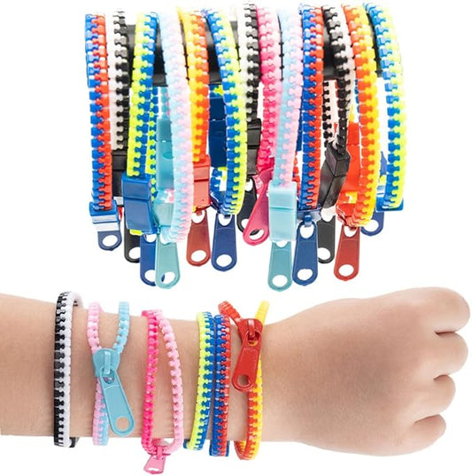 Zip-Zip Hooray Fidget Bracelets for Kids, Multi-Colored Sensory Toys, Perfect for Kid's Party Favors, 48-Count