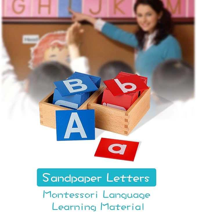 YHZAN Montessori Sandpaper Letters Toys for Toddlers Small & Capital 2pc Wooden Box Set Early Childhood Education Material