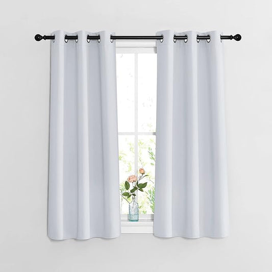 NICETOWN Room Darkening Kitchen Curtains - Window Treatment Thermal Insulated Grommet Light Blocking Curtains & Drapes for Bedroom/Bathroom (2 Panels, W37 x L48, Greyish White)