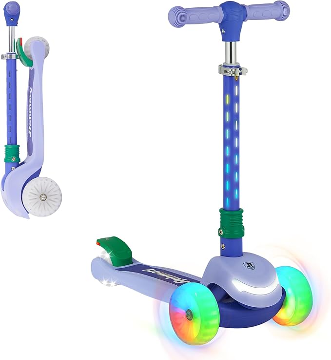3-Wheel Light-Up Kids Scooter, 20 Different Light Patterns,Three Adjustable Heights,Lean to Steer, Balance Scooter for Ages 3-8