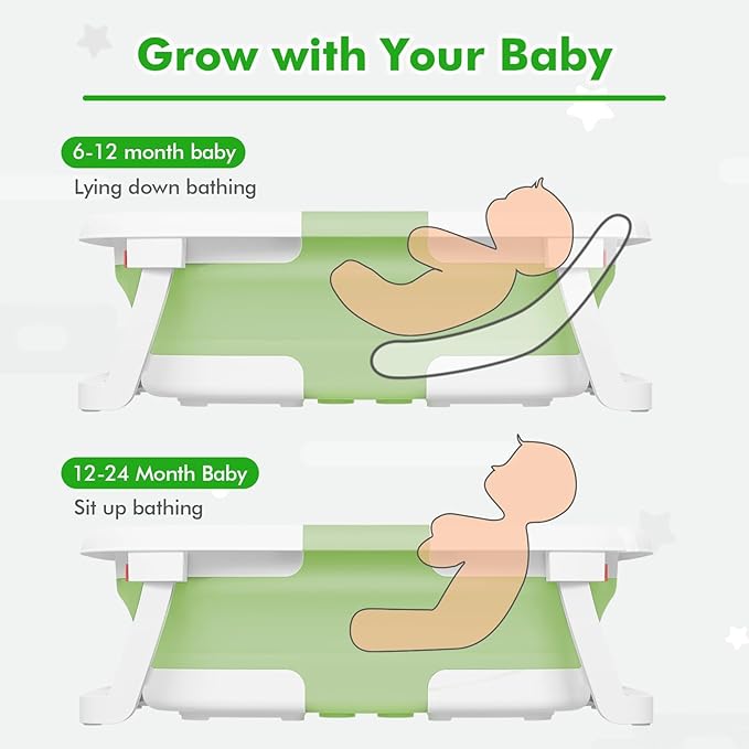 Collapsible Baby Bathtub,Baby Bath Tub with Soft Cushion & Thermometer,Baby Bathtub Newborn to Toddler 0-36 Months,Portable Travel Baby Tub