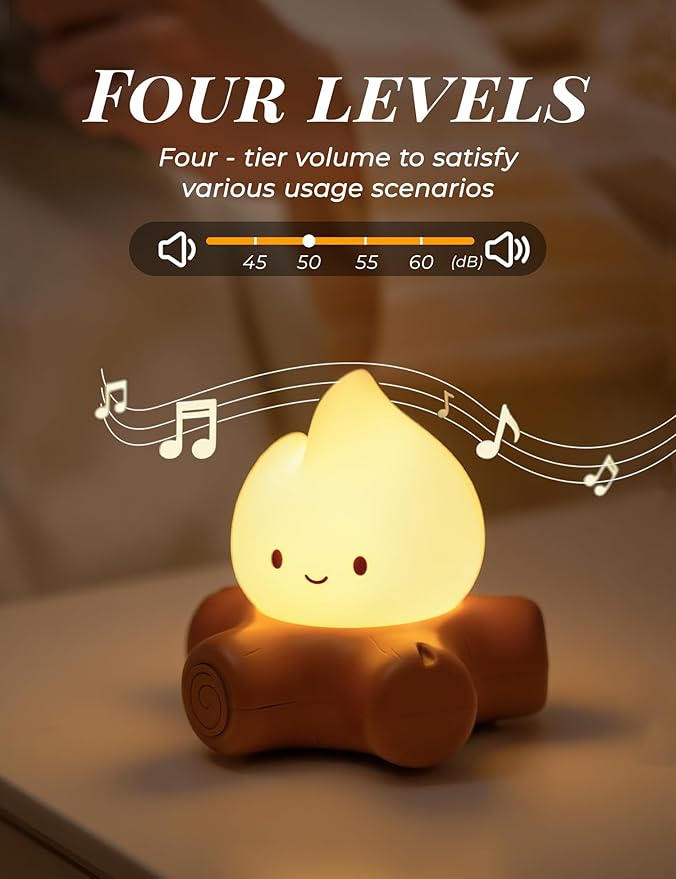 Cozy Campfire Nightlight with Soothing Nature Sounds, White Noise Night Light for Baby Adult, Rechargeable, Cute Flame Lamp, Best Gift for Kids Bedrooms Camping Trips