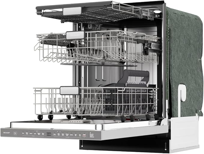 SHARP SDW6767HS Smart Dishwasher Works with Alexa. Includes LED Interior lights, Stainless Steel interior, Heated Dry with Fan Assist, Wash Zone cleans half load on either rack, Adjustable Third Rack