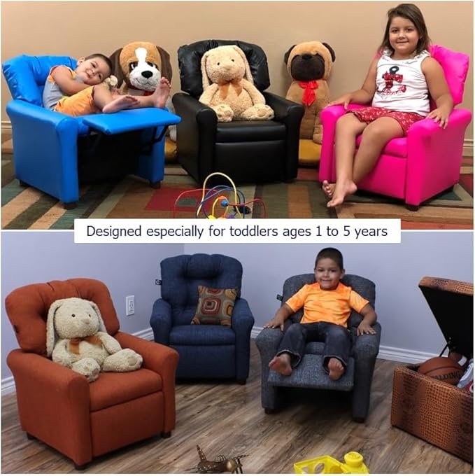 The Crew Furniture Traditional Kids Recliner, Toddler Ages 1-5 Years, Home Décor Polyester Linen, Sapphire