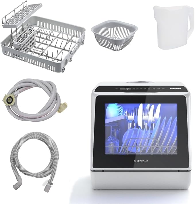 Portable Dishwasher Countertop, WIFI Smart Dishwasher, Compact Mini Dishwashers with 5L Built-in Water Tank, 6 Programs, 360° Dual Spray, High-Temp& Air-Dry Function, Fruit Cleaning