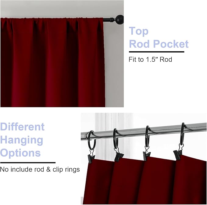 Simplebrand Ava Red Short 36 Inches Blackout Curtain 2 Panels Set, Half Window Rod Pocket Privacy Curtain Tiers for Kitchen, Curtains Blackout for Bathroom Shades, W40 x L36 Inch, Red