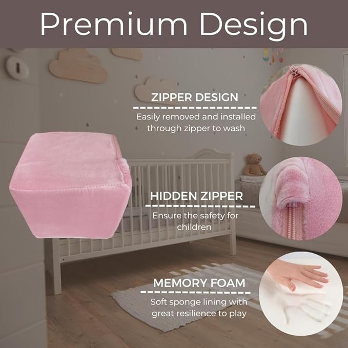 Wonder Space Plush Foam Blocks - Nursery Building & Stacking Toys for Toddlers Boys & Girls, Soft Smooth Velvet Cover, Early Education Gross Motor Skills & Brain Development (12 Cubes, Soft Blush)