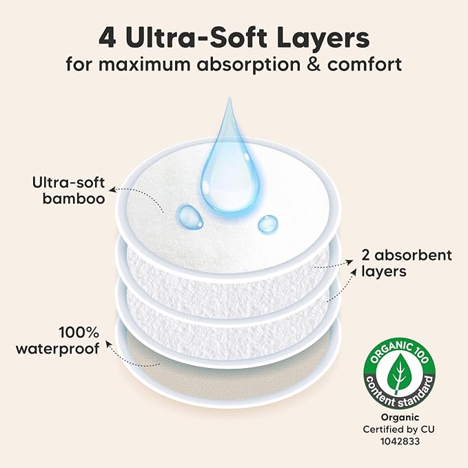 Organic Nursing Pads - 14 Washable Viscose Derived from Bamboo Breastfeeding Pads, Wash Bag, Reusable Breast Pads for Breastfeeding, Nipple Pads for Breastfeeding Essentials (Neutrals, XL 5.5")