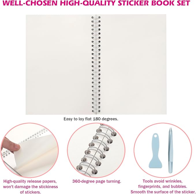 Reusable Sticker Book 60 Sheets, Sticker Collecting Book Album, Reusable Sticker Album, Sticker Organizer, Blank Sticker Book for Children, Sticker Keeper Book with Tweezer and Spatula, A5