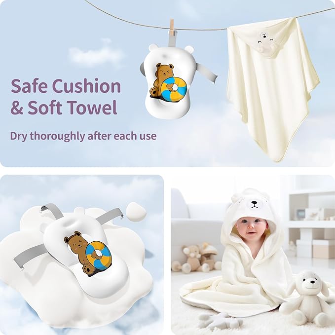 Collapsible Baby Bathtub for Newborn to Toddler (0-18 Month) - Portable Baby Bath Tub for Travel, Newborn Bathtub with Soft Towel and Floating Cushion (Gray)