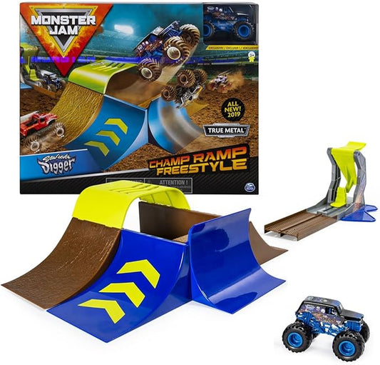 Monster Jam, Champ Ramp Freestyle Playset with Exclusive Son-uva Digger Monster Truck, 1:64 Scale Die-Cast, Kids Toys for Boys and Girls Ages 4-6 and Up