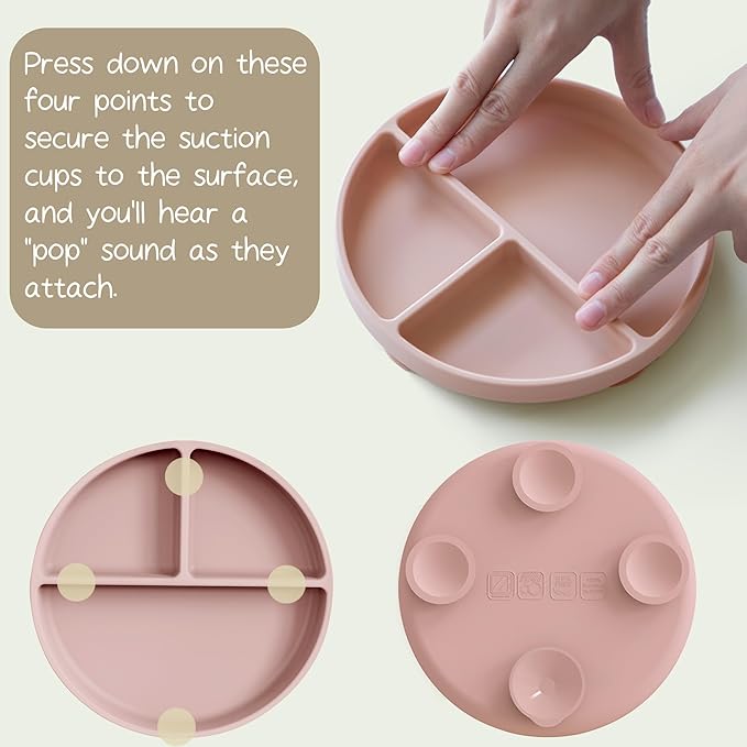 Moonkie Suction Plates for Baby | 100% Silicone BPA-Free Baby Plates with Lids and Food Cover | Divided Design | Microwave and Dishwasher Safe | Toddler Plates 3 Pack