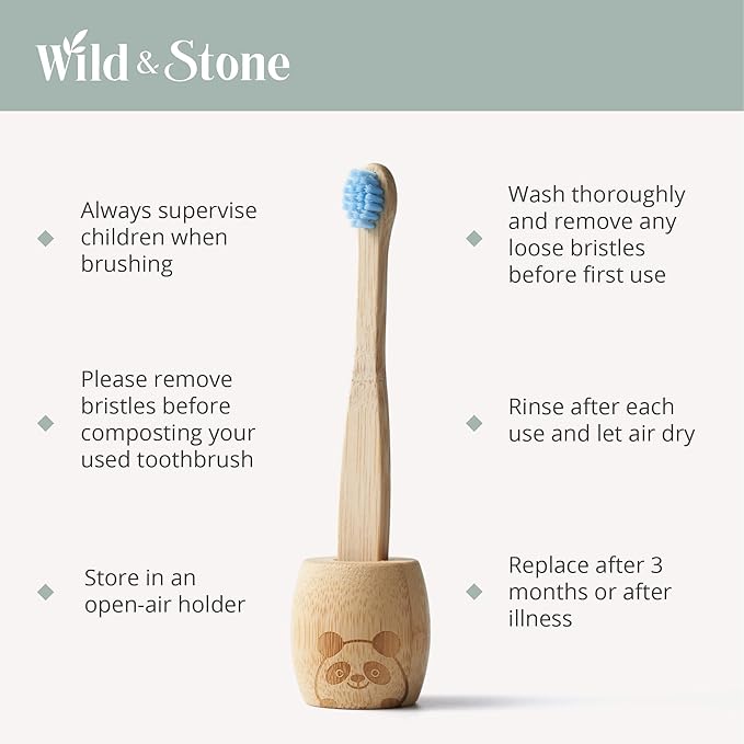 Wild & Stone | Organic Children's Bamboo Toothbrush | 4 Pack | Soft Fibre Bristles | 100% Biodegradable Handle | BPA Free | Vegan Eco Friendly Kids Toothbrushes (Multicolor)