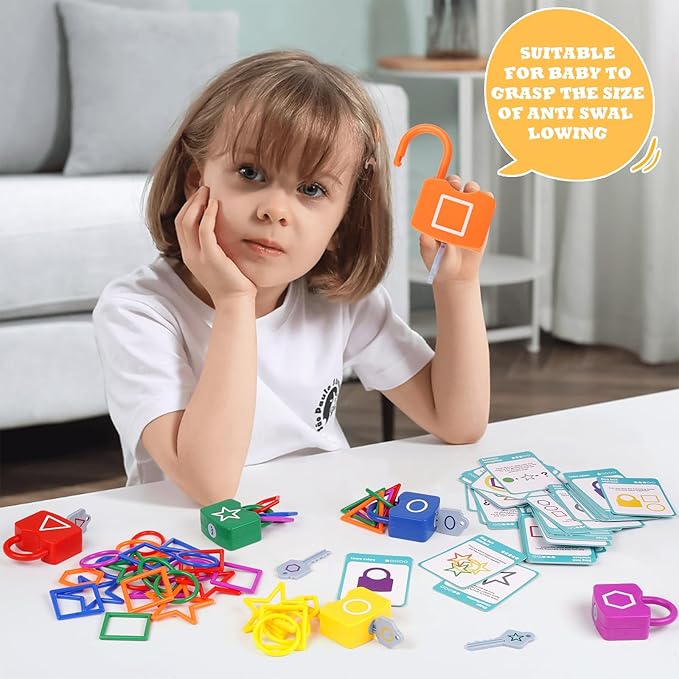 Shape Sorting Matching Learning Locks Toys, Toddler Montessori Educational Toy Geometric Shape Matching Recognition Color Sorting Toy Set, Preschool Locks and Keys Learning Game (Shape Matching)