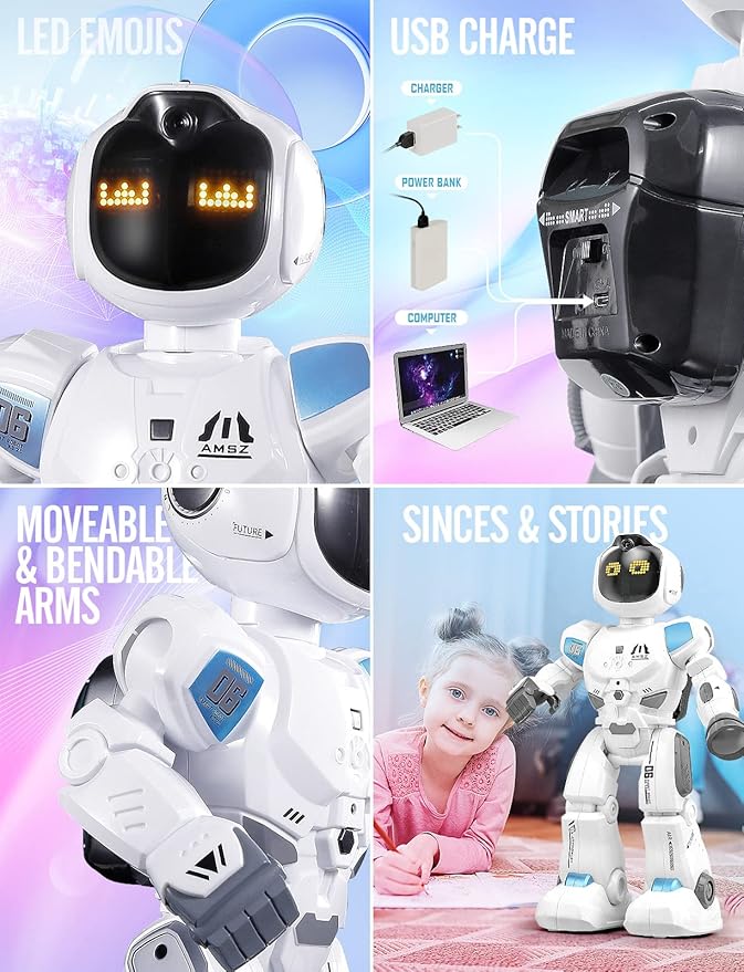 Large Smart Emo Robot Toys for Kids 5-7,Gesture Sensing Programmable Interactive Remote Control Robots for 8-12 with LED Eye Express for Boys 4-9 Years Old Birthday Gifts