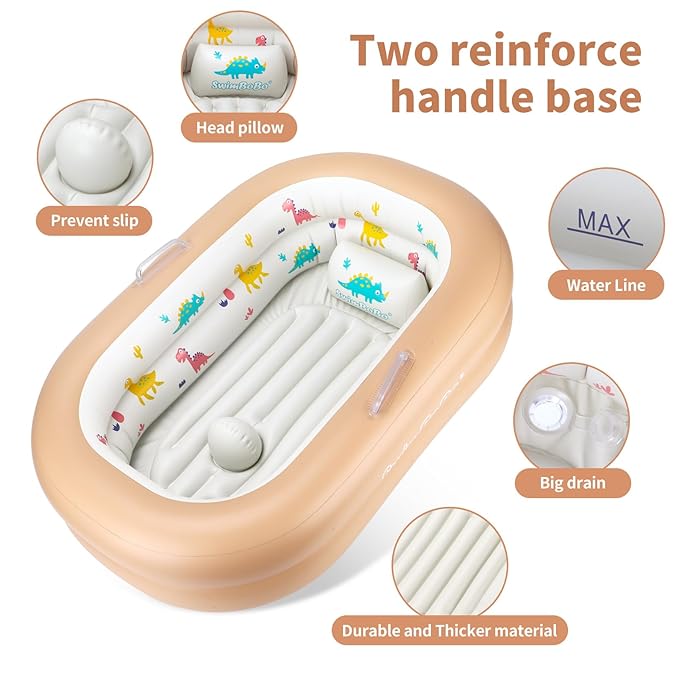 Swimbobo Inflatable Baby Bathtub – Soft, Portable Baby Bath for Infants and Toddlers, Easy to Inflate, Waterproof, Ideal for Home and Travel (Basic)
