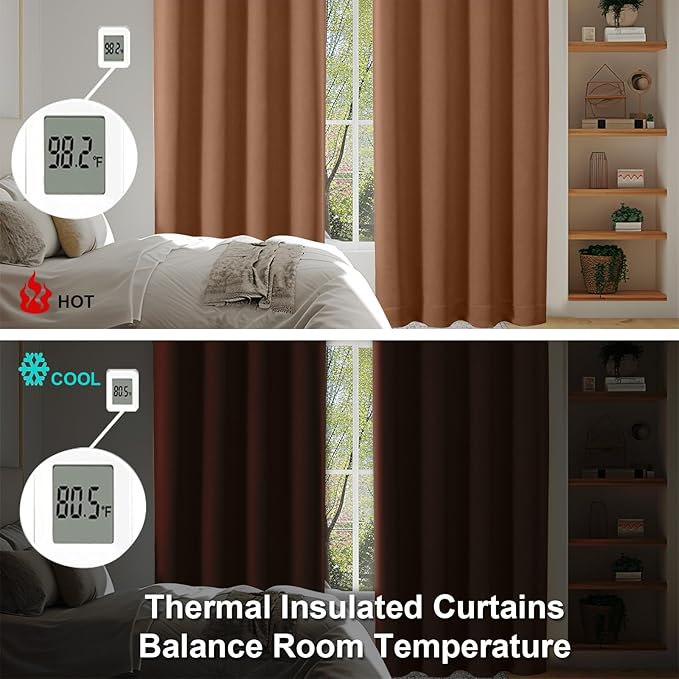 Simplebrand Ava Sun Baked Short 36 Inches Blackout Curtain 2 Panels Set, Half Window Rod Pocket Privacy Curtain Tiers for Kitchen, Curtains Blackout for Bathroom Shades, W40 x L36 Inch, Sun Baked