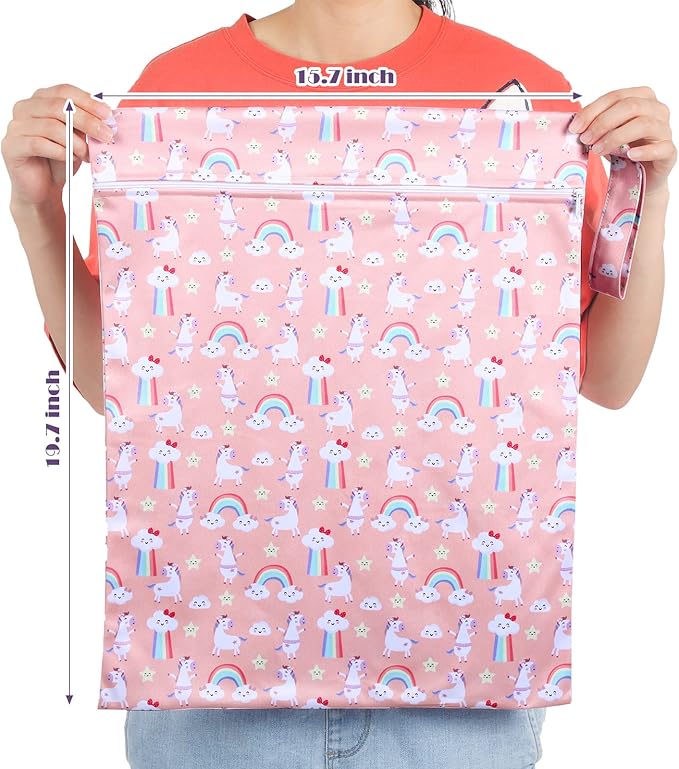 Shappy 2 Pcs Large Travel Laundry Bag Washable Waterproof Wet Dry Large Dirty Clothes Bag Bathing Workout(Unicorn)