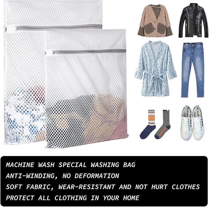 Extra Large Honeycomb Mesh Laundry Bag125gsm Net Fabric Durable and Reusable Delicate Wash Bag,Travel Organization Bag for Lingerie,Clothes,Jeans,Bath Towel,Sock (2Large, 3Medium)