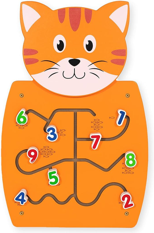 SPARK & WOW Cat Activity Wall Panel - Ages 18m+ - Montessori Sensory Wall Toy - Number Matching Activity - Busy Board - Toddler Room Décor