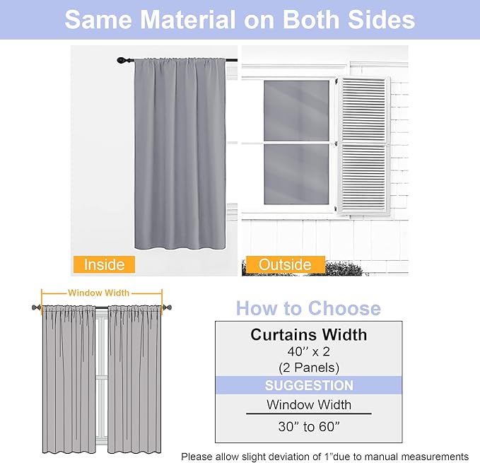Simplebrand Ava Silver Grey Short 36 Inches Blackout Curtain 2 Panels Set, Half Window Rod Pocket Privacy Curtain Tiers for Kitchen, Curtains Blackout for Bathroom Shades, W40 x L36 Inch, Silver Grey