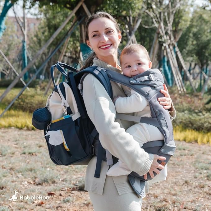 BabbleRoo Grow Carrier – Safety-Certified 6-in-1 Baby Carrier with Hip Seat, Ergonomic & Adjustable Toddler Carrier 7-50 lbs with Hip Support, Hood for Sun Protection, Newborn to Toddler, Seafoam