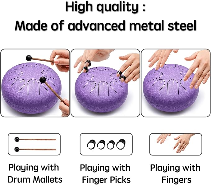 Steel Tongue Drum Percussion, 6 Inch 8 Notes Musical Instruments, Music Gifts for Family Friends (Lavender)