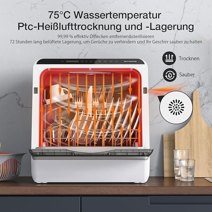 Portable Dishwasher Countertop, WIFI Smart Dishwasher, Compact Mini Dishwashers with 5L Built-in Water Tank, 6 Programs, 360° Dual Spray, High-Temp& Air-Dry Function, Fruit Cleaning