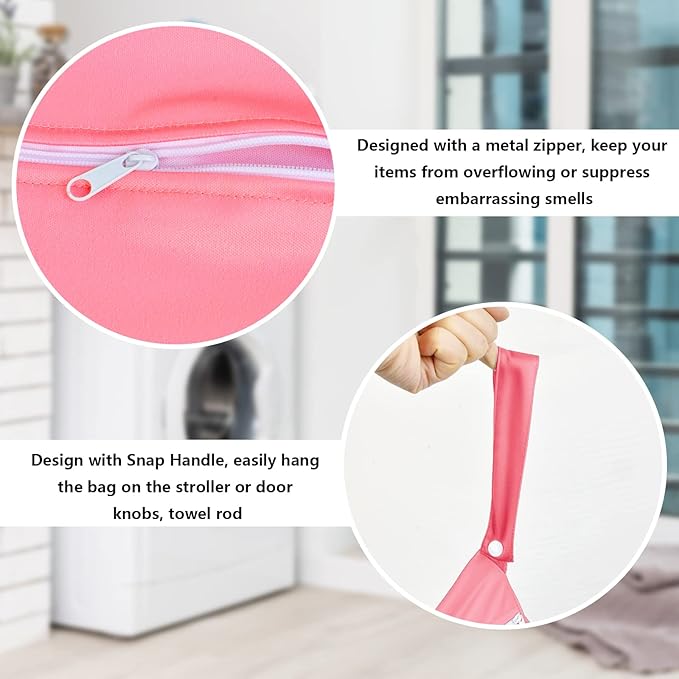 2 Pcs Large Travel Laundry Bag - Waterproof Wet Dry Washable for Dirty Clothes, Bathing Suit, Workout, Gym, Swimming, Yoga (Pink+Grey)