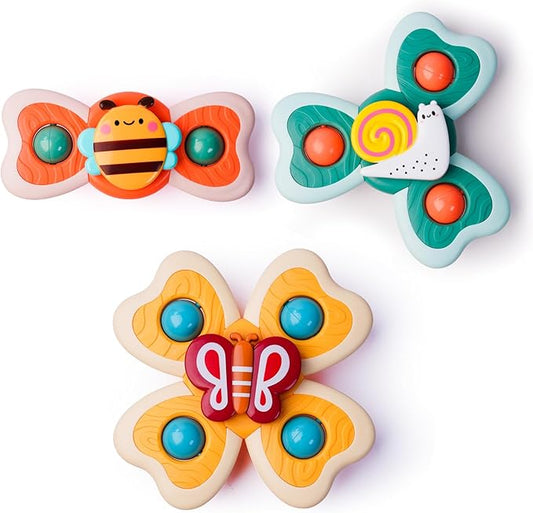 LiKee Strong Suction Cup Fidget Rotating Sensory Bath Toys for Baby 12 18 Months Airplane Car Travel Table & Window Toys for 1 2 Years Old Toddler Boys and Girls