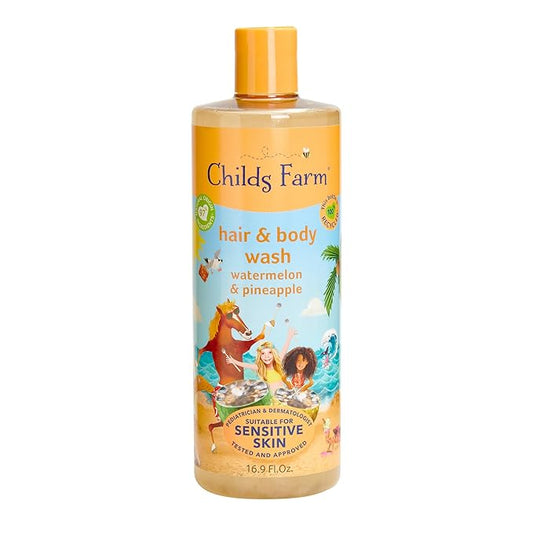 Childs Farm, Kids Hair & Body Wash for Dry, Sensitive Skin, Watermelon & Organic Pineapple, Gently Cleanses, Vegan, Cruelty-Free, 16.9 fl oz
