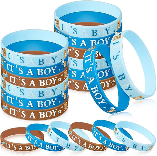 Zomiboo 36 Pieces Baby Shower Rubber Bracelets, It's a Boy It's a Girl Wristbands Elephant Baby Shower Decorations for Boy Girl Baby Shower Party Favor Gender Reveal Party Supplies (Bear Style)