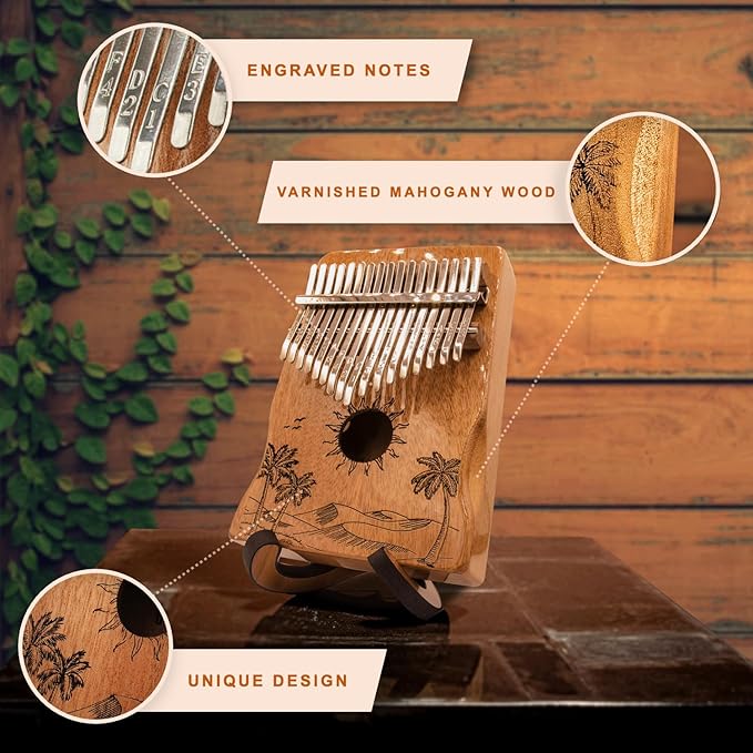 Orora Kalimba 17 Keys Thumb Piano - Songbook included with 25 Songs - Varnished Wood Musical Instrument - Finger Piano with Protection Case, Stand, Accessories - Unique Gift