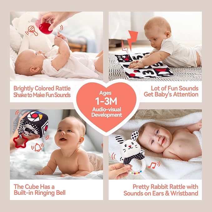 hahaland High Contrast Baby Toys for Newborn - Infant Baby Black and White Sensory Newborn Toys for Brain Development Montessori Tummy Time Toy for 0 3 6 Months