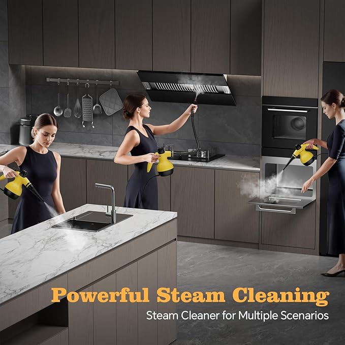 Steam Cleaner, Handheld Steam Cleaner, Steam Cleaner for Home with 16 Accessories and Automatic Steam Switch, Steamer for Cleaning Home, Living Room, Kitchen, Bathroom, Car (Yellow)