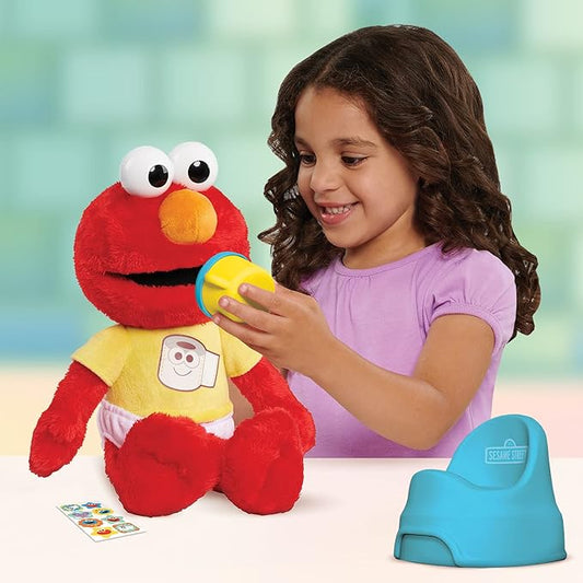 Just Play Sesame Street Potty Time Elmo 12-Inch Sustainable Plush Stuffed Animal, Sounds and Phrases, Potty Training Tool, Kids Toys for Ages 18 Month