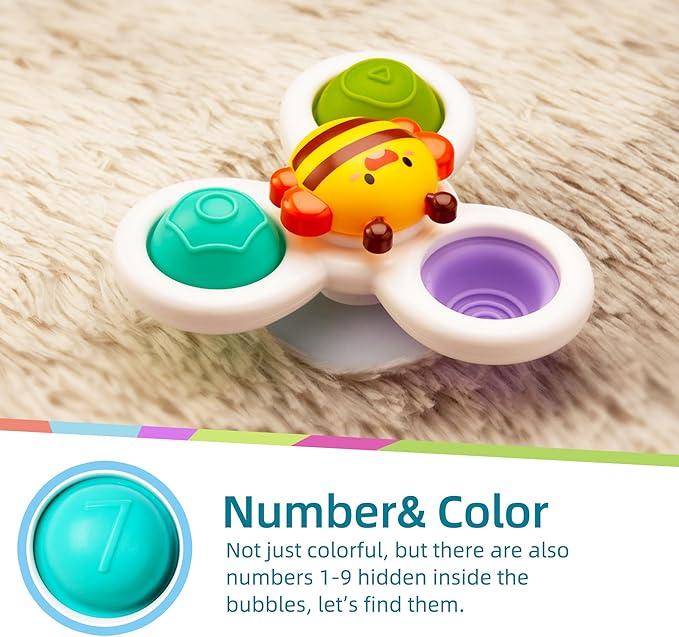 LiKee Strong Suction Cup Fidget Rotating Sensory Bath Toys for Baby, Airplane Car Travel Table & Window Toys for Toddler Boys and Girls, 6+ Months